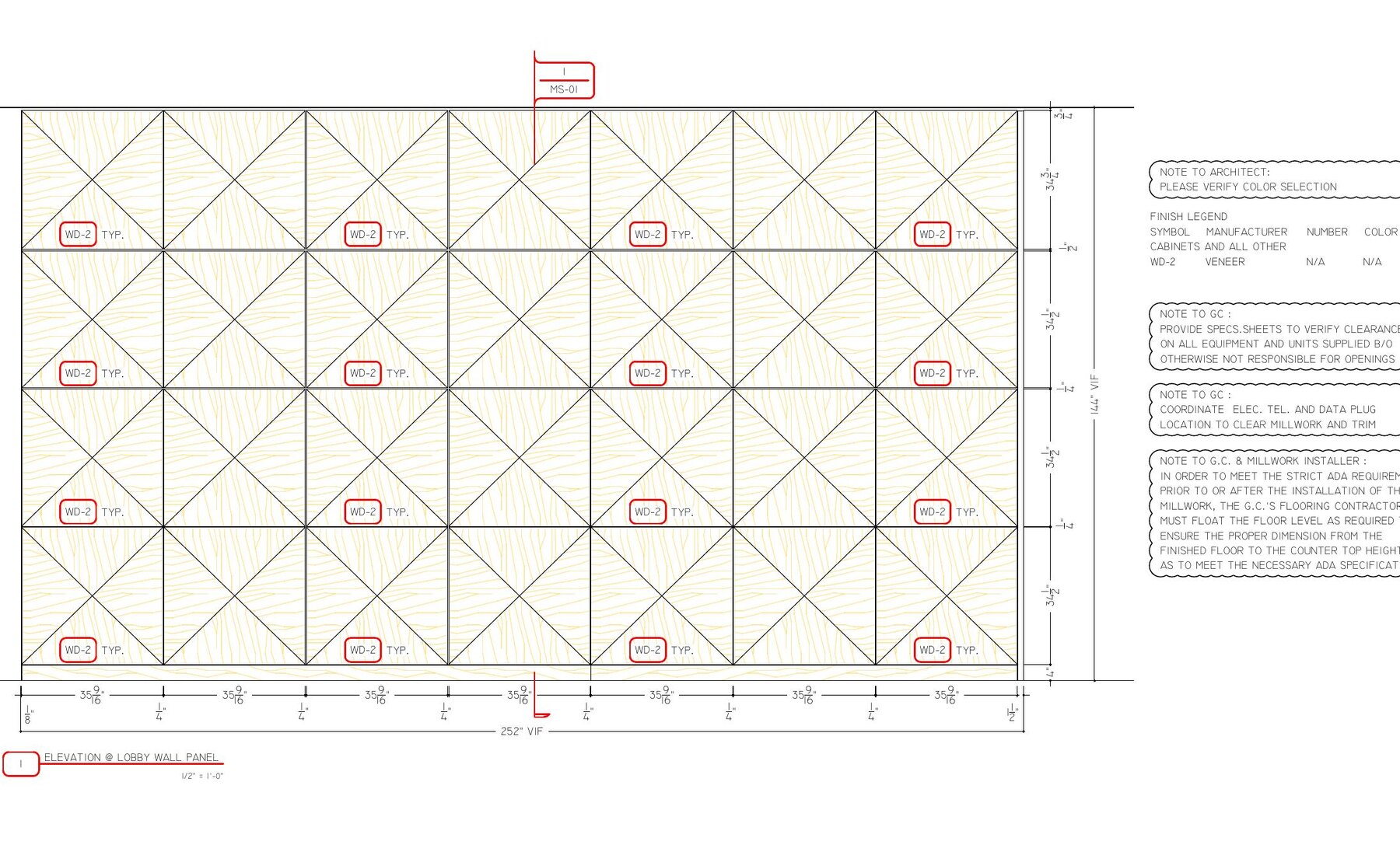 Anonymized AutoCAD elevation for a patterned architectural millwork feature wall
