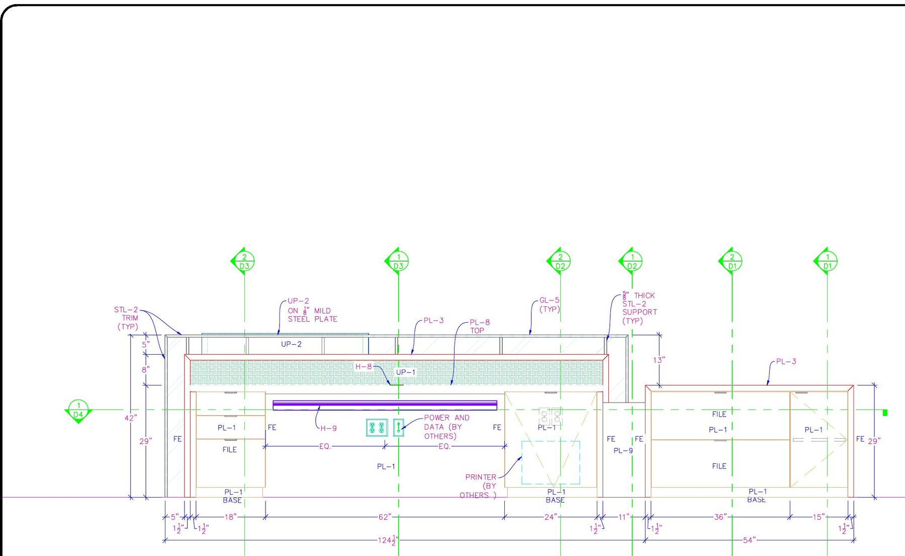 Anonymized AutoCAD elevation for a custom architectural millwork reception desk